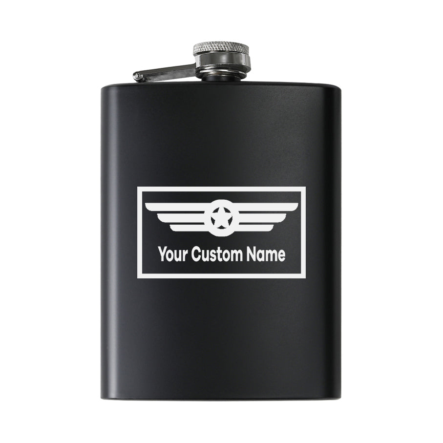 Custom Name (Badge 1) Designed Stainless Steel Hip Flasks