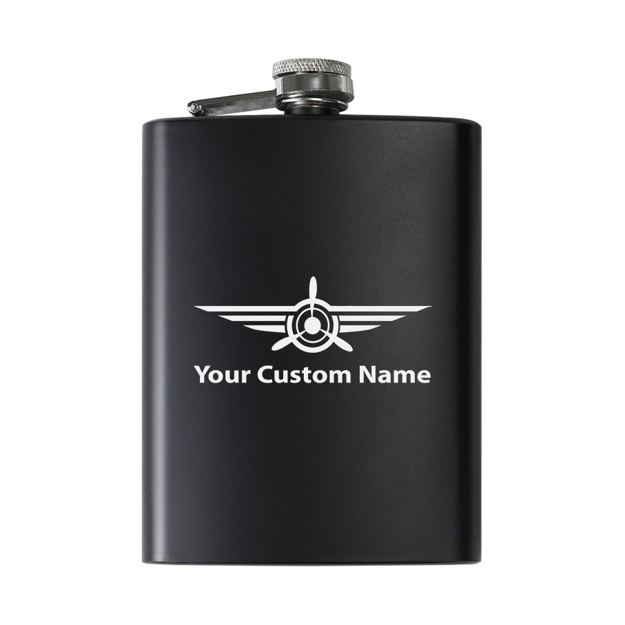 Custom Name (Badge 3) Designed Stainless Steel Hip Flasks