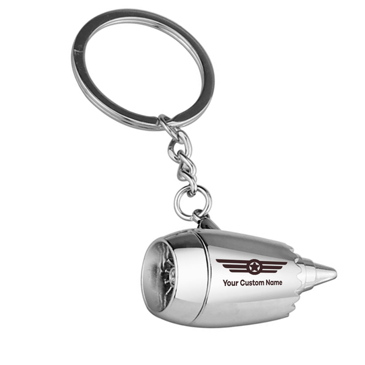 Custom Name (Badge 6) Designed Airplane Jet Engine Shaped Key Chain