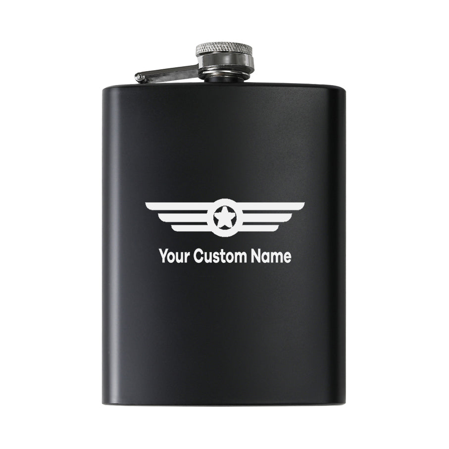 Custom Name (Badge 6) Designed Stainless Steel Hip Flasks