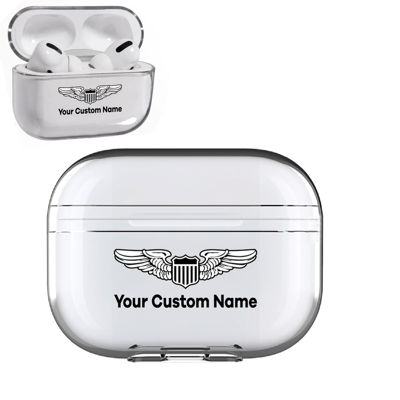 Custom Name (Military Badge) Designed Transparent Earphone AirPods "Pro" Cases