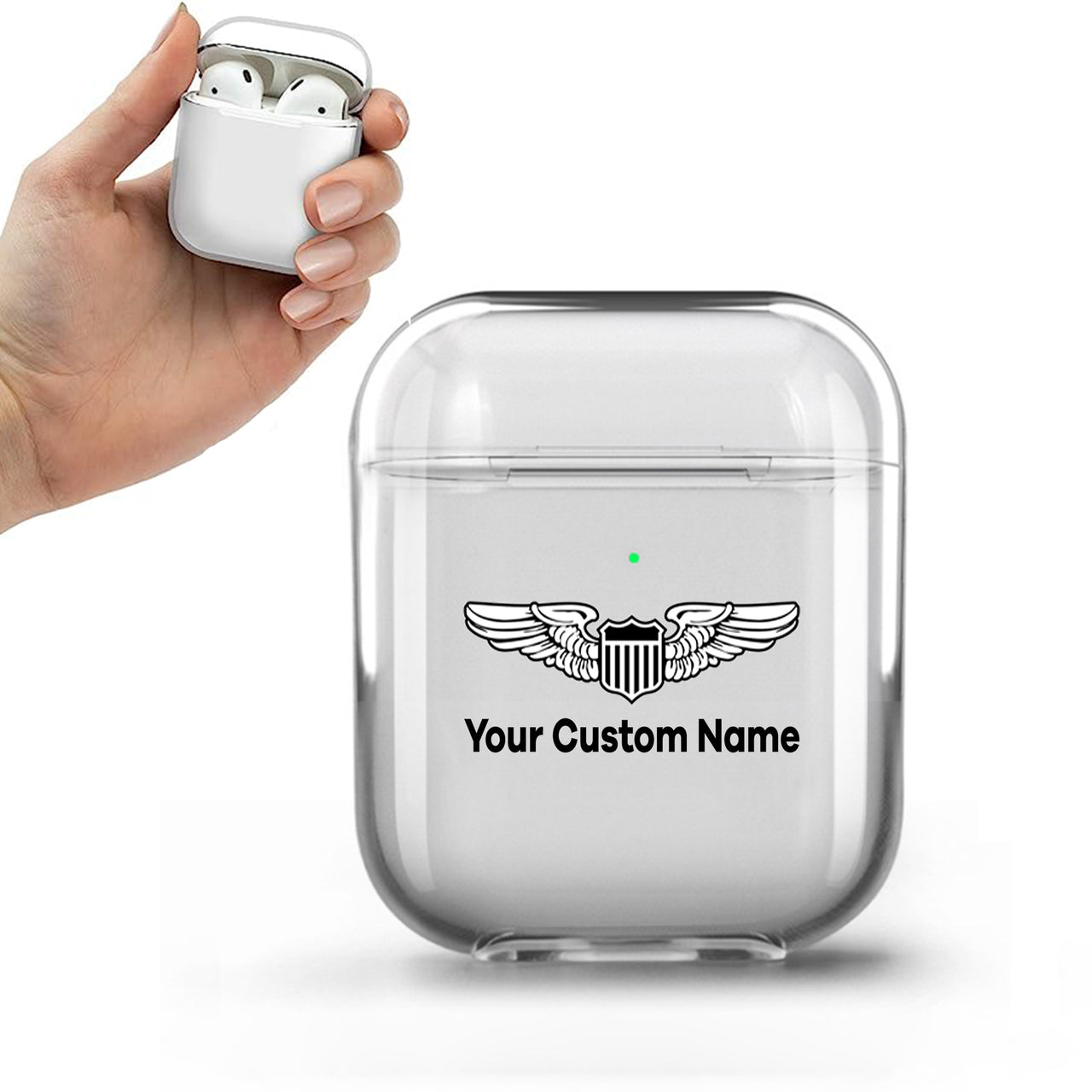 Custom Name (Military Badge) Designed Transparent Earphone AirPods Cases
