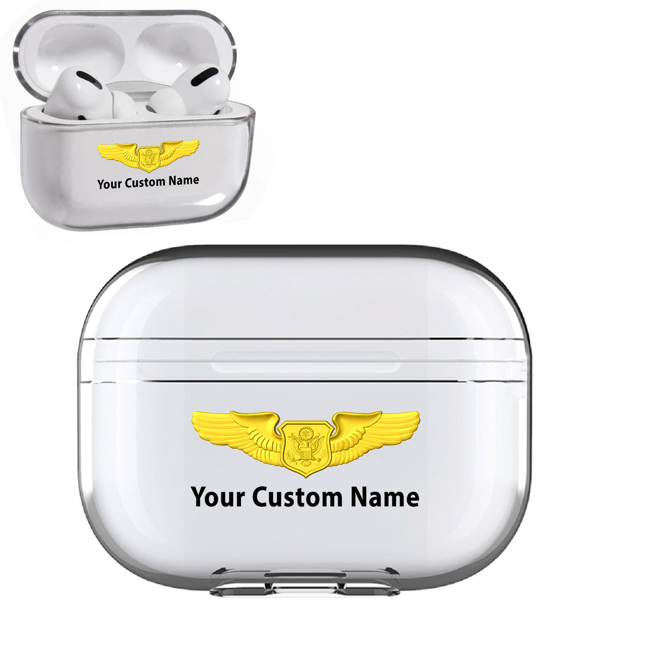 Custom Name (Special US Air Force) Designed Transparent Earphone AirPods "Pro" Cases