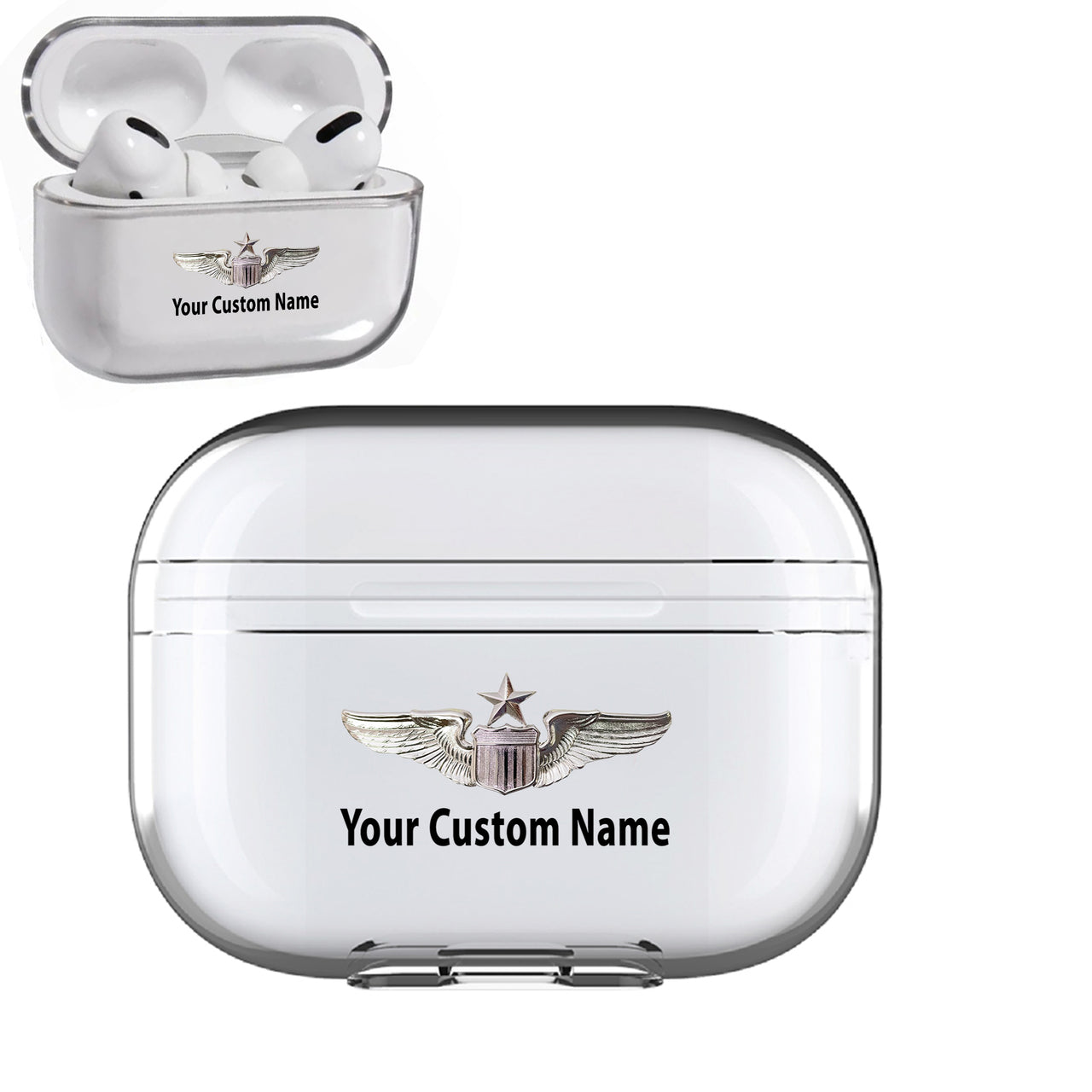 Custom Name (US Air Force & Star) Designed Transparent Earphone AirPods "Pro" Cases