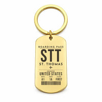 Thumbnail for Cyril E. King Airport STT — St. Thomas - Key Chain - Boarding Pass Style - Gold