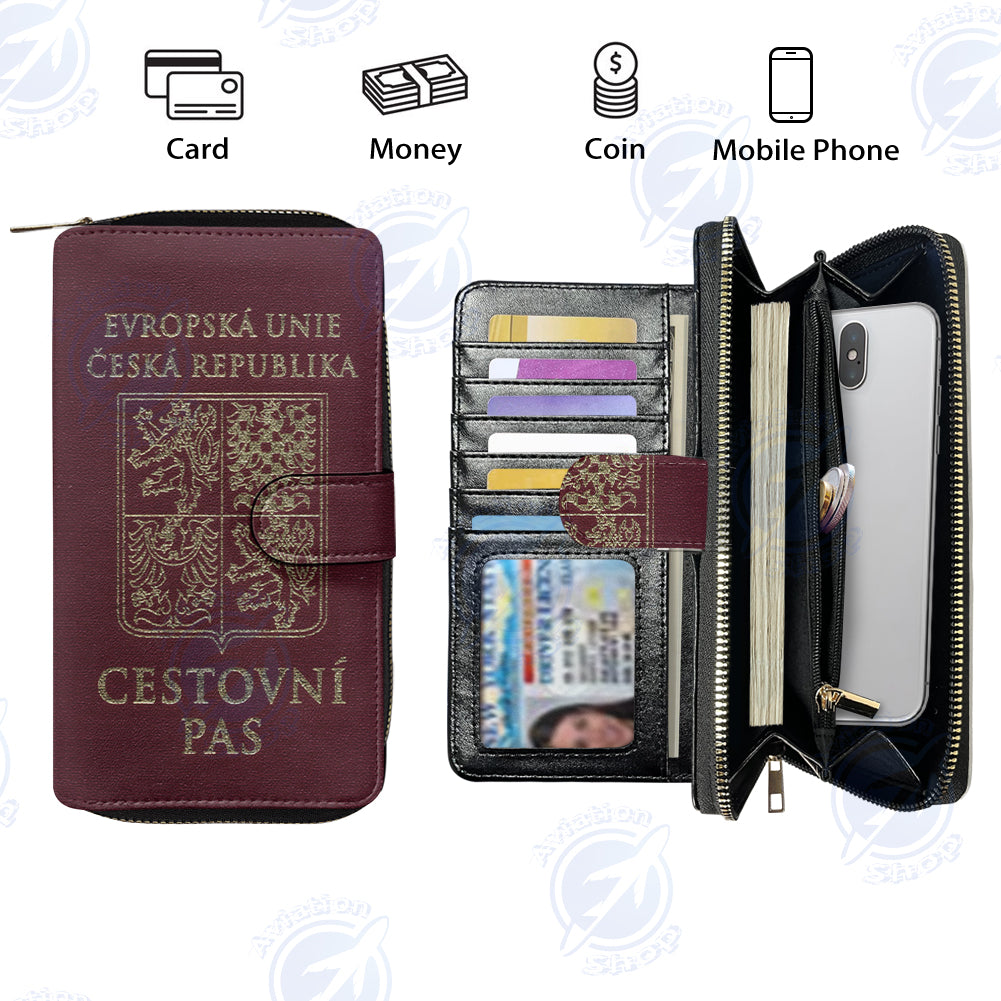 Czech Republic (Czechia) Passport Designed Leather Long Zipper Wallets