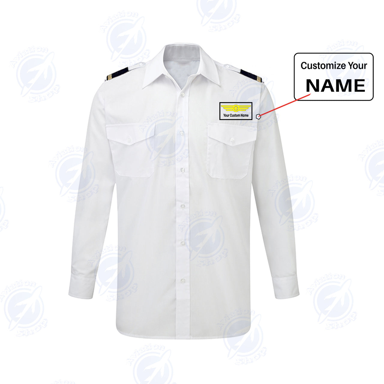 Custom & Name with EPAULETTES (Badge 1) Designed Long Sleeve Pilot Shirts