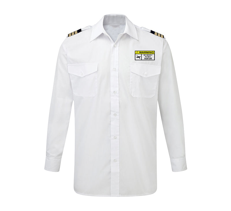 Warning May Constantly Talk About Aviation Designed Long Sleeve Pilot Shirts