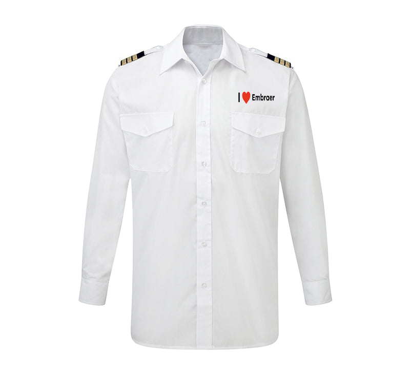 I Love Embraer Designed Long Sleeve Pilot Shirts