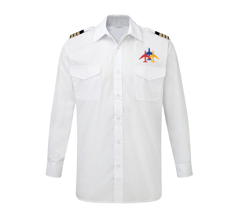 Colourful 3 Airplanes Designed Long Sleeve Pilot Shirts