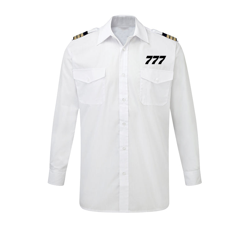777 Flat Text Designed Long Sleeve Pilot Shirts