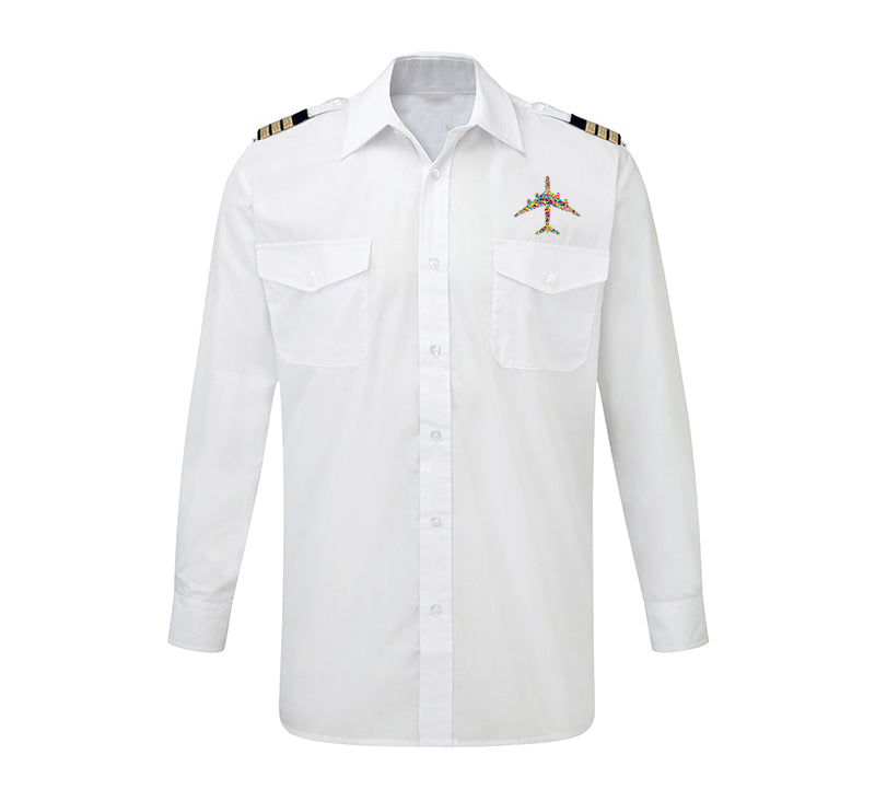 Colourful Airplane Designed Long Sleeve Pilot Shirts