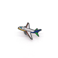 Thumbnail for Colourful Airplane Shaped aviation design on polished metal badge.