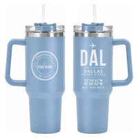 Thumbnail for Dallas Love Field (DAL) Stainless Steel Mugs - ID Tag + Custom Back - 40oz Car Mug - Light Blue