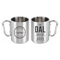Thumbnail for Dallas Love Field (DAL) Stainless Steel Mugs - ID Tag + Custom Back - Outdoors Mug - Silver