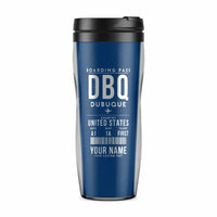 Thumbnail for Dubuque Regional Airport (DBQ) Travel Mugs - Boarding Pass + Name - Plastic (No Holder) - Blue