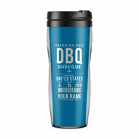 Thumbnail for Dubuque Regional Airport (DBQ) Travel Mugs - Boarding Pass + Name - Plastic (No Holder) - Light Blue