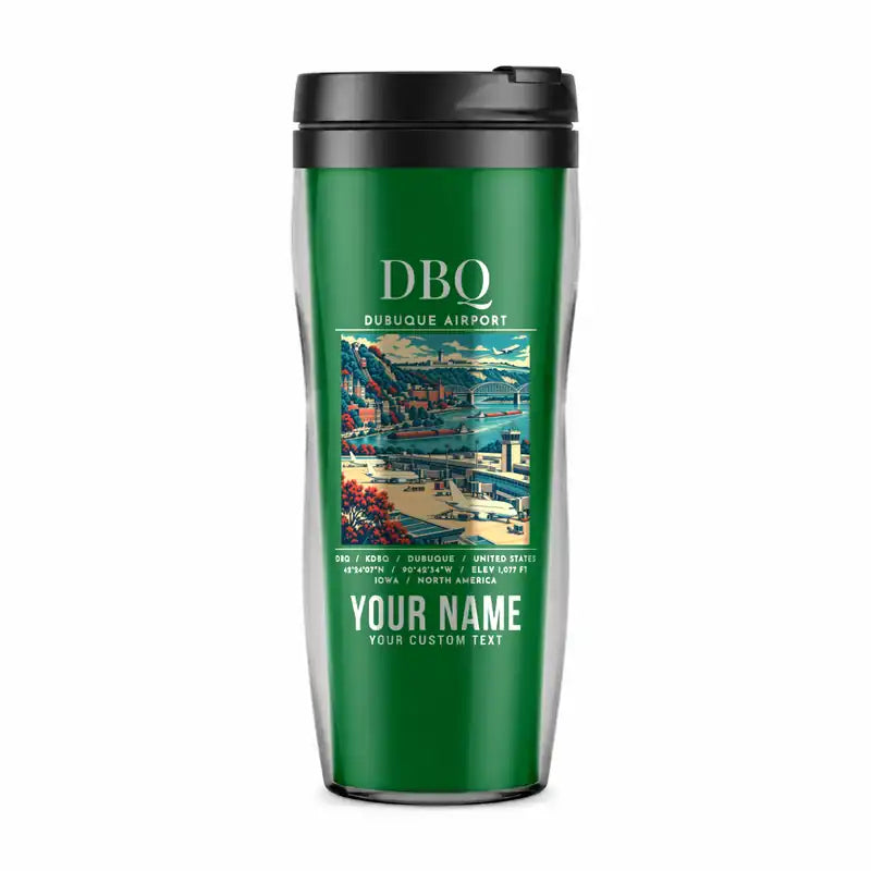 Dubuque Regional Airport (DBQ) Travel Mugs - Poster + Name - Plastic (No Holder) - Green