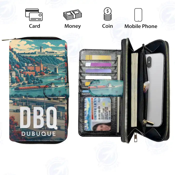 Dubuque Regional Airport (DBQ) Leather Wallets - Zip Long Wallet - Scene