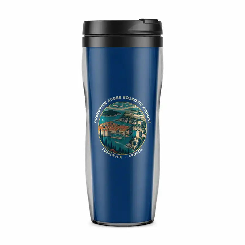 Dubrovnik Ruđer Bošković Airport (DBV) Travel Mugs - Badge - Plastic (No Holder) - Blue