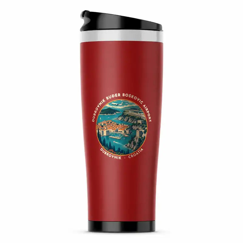 Dubrovnik Ruđer Bošković Airport (DBV) Travel Mugs - Badge - Stainless Steel (No Holder) - Red