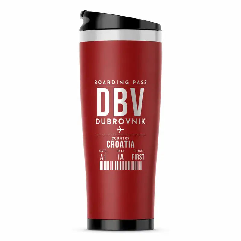 Dubrovnik Ruđer Bošković Airport (DBV) Travel Mugs - Boarding Pass - Stainless Steel (No Holder) - Red