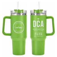 Thumbnail for Ronald Reagan Washington National Airport (DCA) Stainless Steel Mugs - ID Tag + Custom Back - 40oz Car Mug - Green