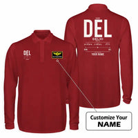 Thumbnail for Delhi Indira Gandhi International Airport (DEL) Premium Polo T-Shirts - Tag Custom - Long Sleeve - Dark Red