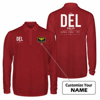 Thumbnail for Delhi Indira Gandhi International Airport (DEL) Premium Polo T-Shirts - Tag + Name - Long Sleeve - Dark Red