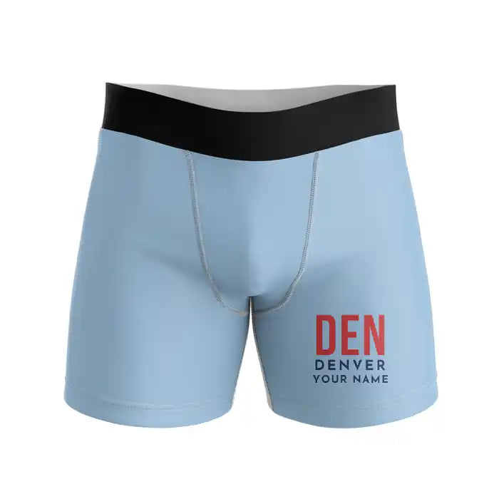 Denver International Airport (DEN) Men Boxers - Code + Name - Light Blue