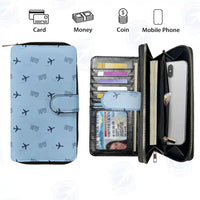 Thumbnail for Dallas Fort Worth International Airport (DFW) Leather Wallets - Zip Long Wallet - Pattern - Light Blue
