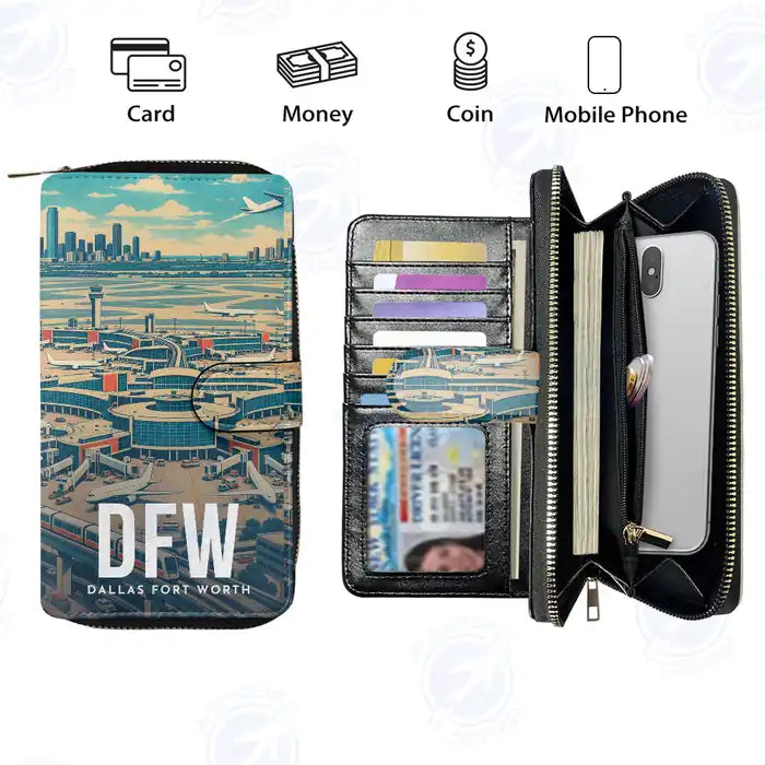 Dallas Fort Worth International Airport (DFW) Leather Wallets - Zip Long Wallet - Scene
