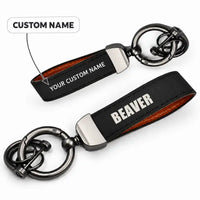 Thumbnail for DHC-2 Beaver Mk I - Leather Key Chain - Horseshoe Buckle - Tag - Black + Name