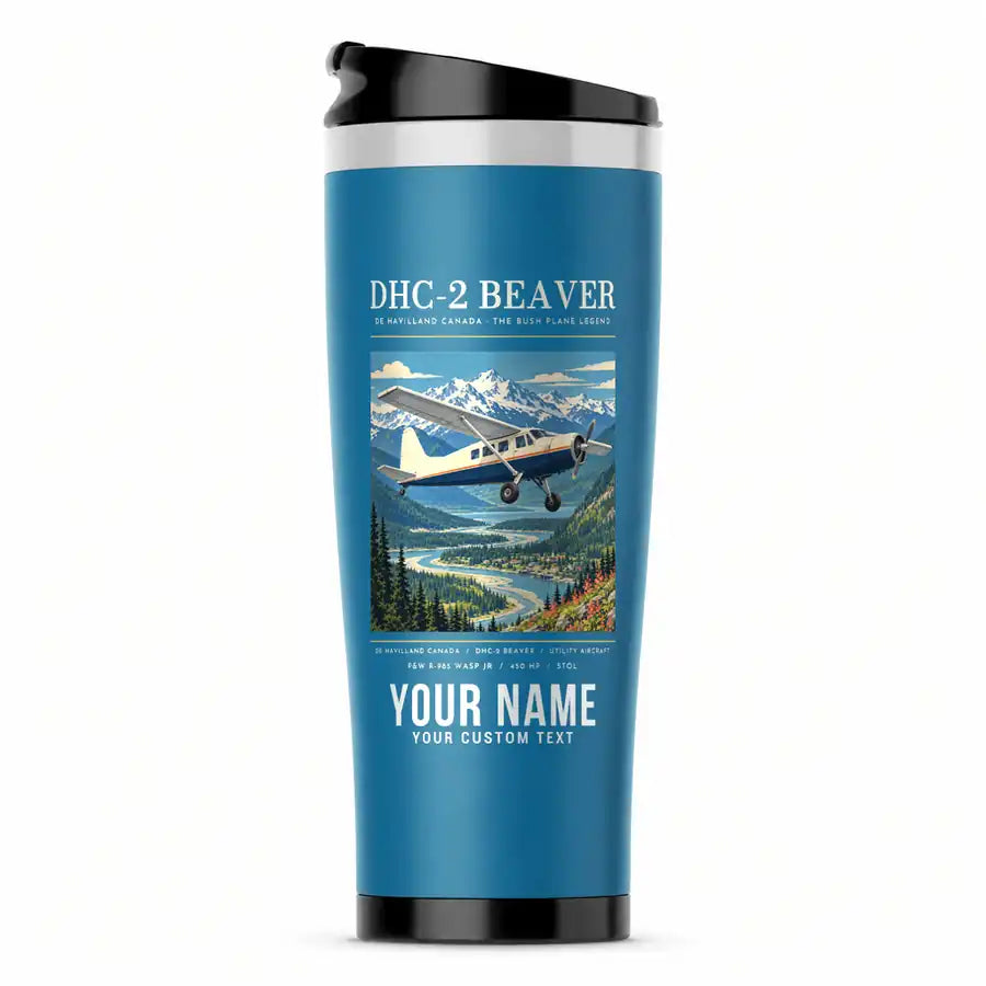 DHC-2 Beaver Mk I - Poster + Name - Stainless Steel (No Holder) - Light Blue