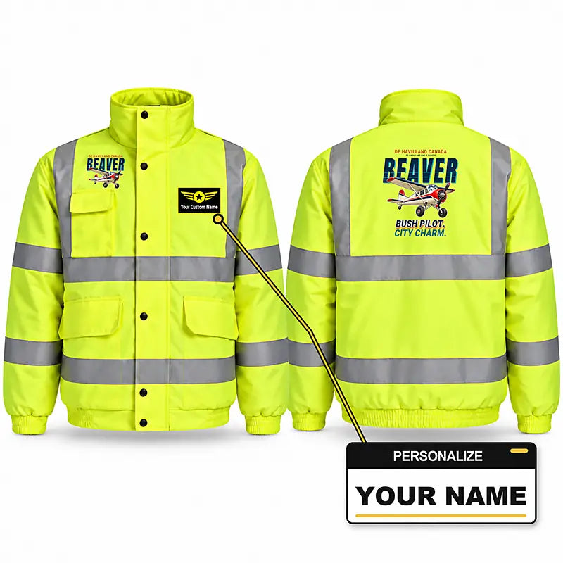 DHC-2 Beaver Mk I Reflective Winter Jackets - Cartoon + Name - Fluorescent Yellow
