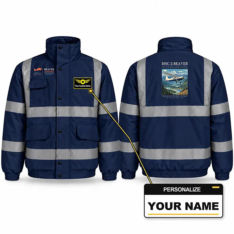 DHC-2 Beaver Mk I Reflective Winter Jackets - Poster + Name - Navy Blue