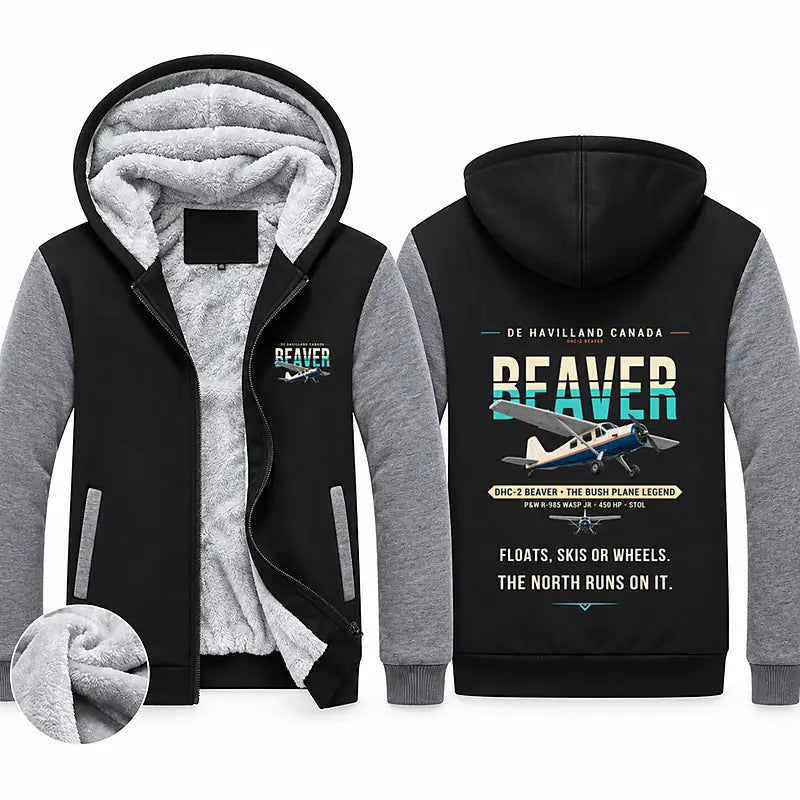 DHC-2 Beaver Mk I Zipped Sweatshirts - Original - Black & Gray