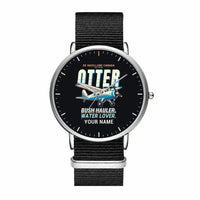 Thumbnail for DHC-3 Otter - Cartoon + Name - Slim Leather - Silver and Black Nylon Strap