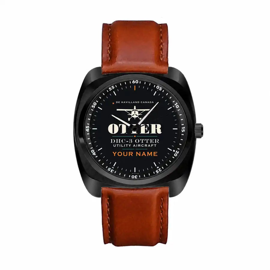 DHC-3 Otter - Heritage + Name - Luxury Cushion - Black and Dark Brown Strap