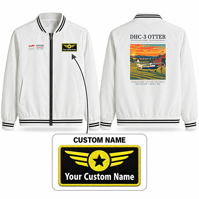 DHC-3 Otter Stylish Jackets - Baseball Collar - Poster + Name - White