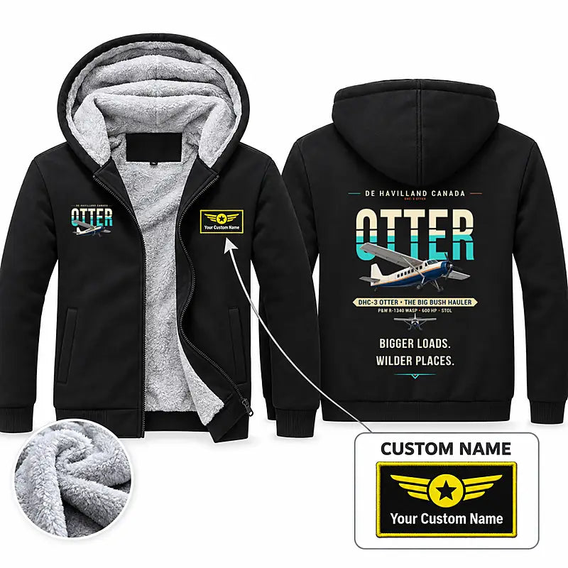 DHC-3 Otter Zipped Sweatshirts - Original + Name - Black