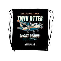 Thumbnail for DHC-6 Twin Otter Classic 300-G - Drawstring Bag - Cartoon + Name - Black