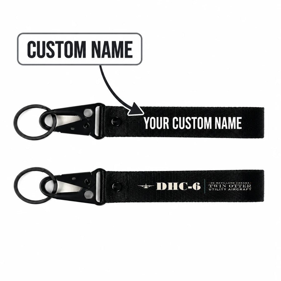 DHC-6 Twin Otter Classic 300-G Hawk-Shaped Key Chains - Black - Heritage - Personalized
