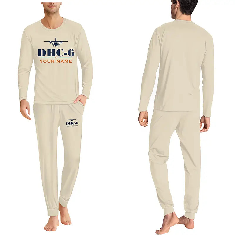 DHC-6 Twin Otter Classic 300-G - Men Pajamas - Heritage Chest + Name - Beige