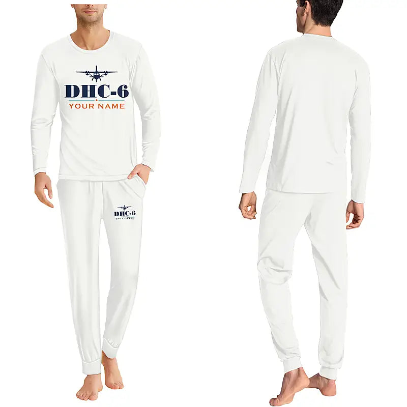 DHC-6 Twin Otter Classic 300-G - Men Pajamas - Heritage Chest + Name - White