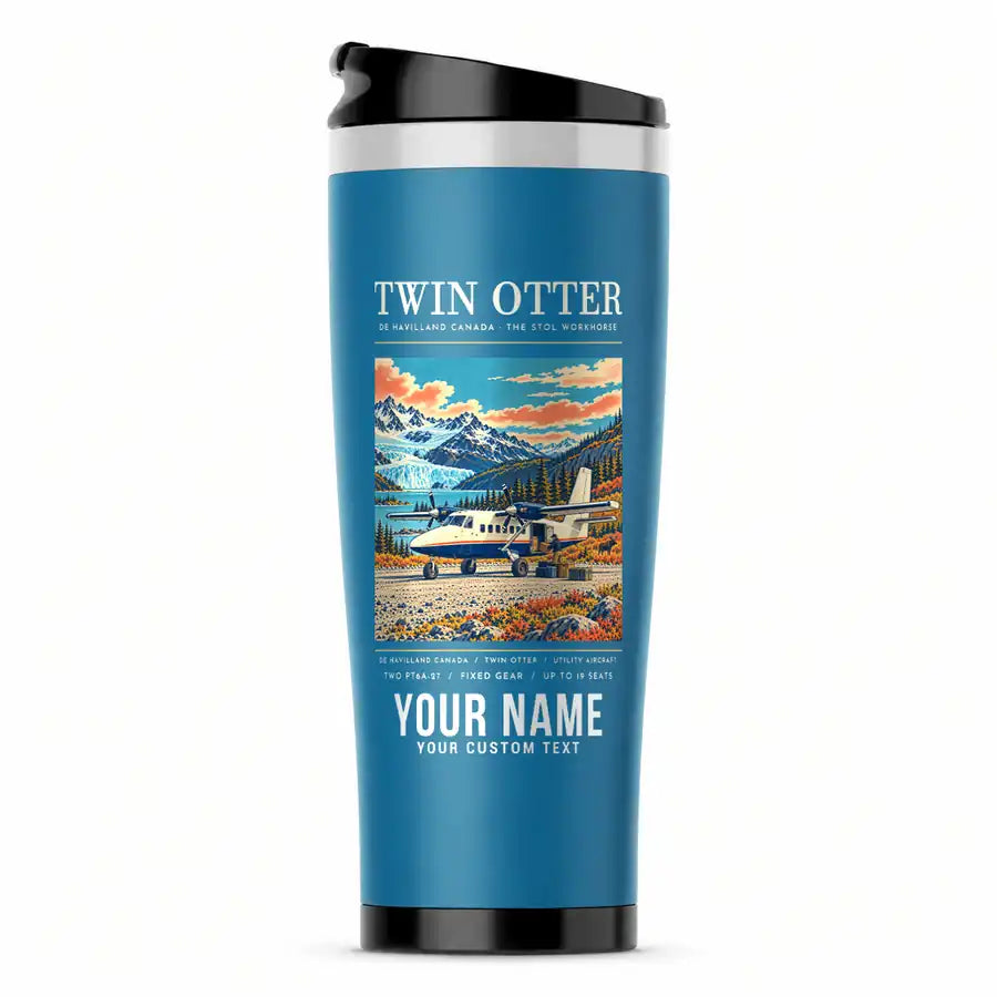 DHC-6 Twin Otter Classic 300-G - Poster + Name - Stainless Steel (No Holder) - Light Blue