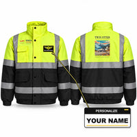 Thumbnail for DHC-6 Twin Otter Classic 300-G Reflective Winter Jackets - Poster + Name - Fluorescent Yellow & Navy