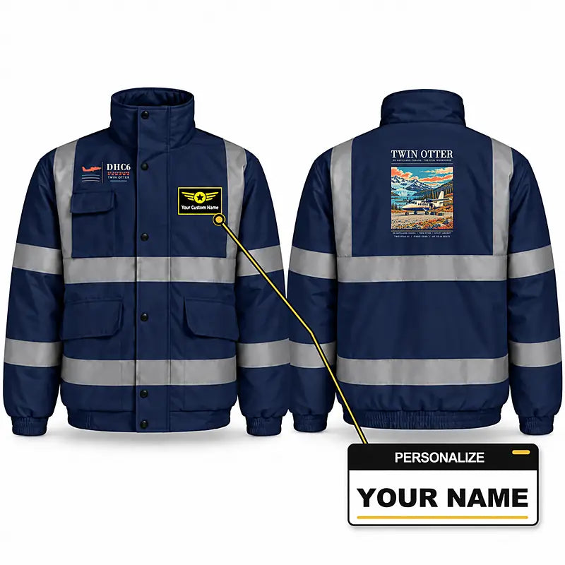 DHC-6 Twin Otter Classic 300-G Reflective Winter Jackets - Poster + Name - Navy Blue
