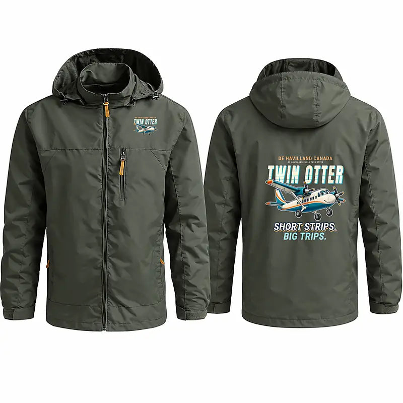 DHC-6 Twin Otter Classic 300-G Stylish Jackets - Hooded Windbreaker - Cartoon - Olive Green