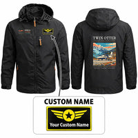 Thumbnail for DHC-6 Twin Otter Classic 300-G Stylish Jackets - Hooded Windbreaker - Poster + Name - Black